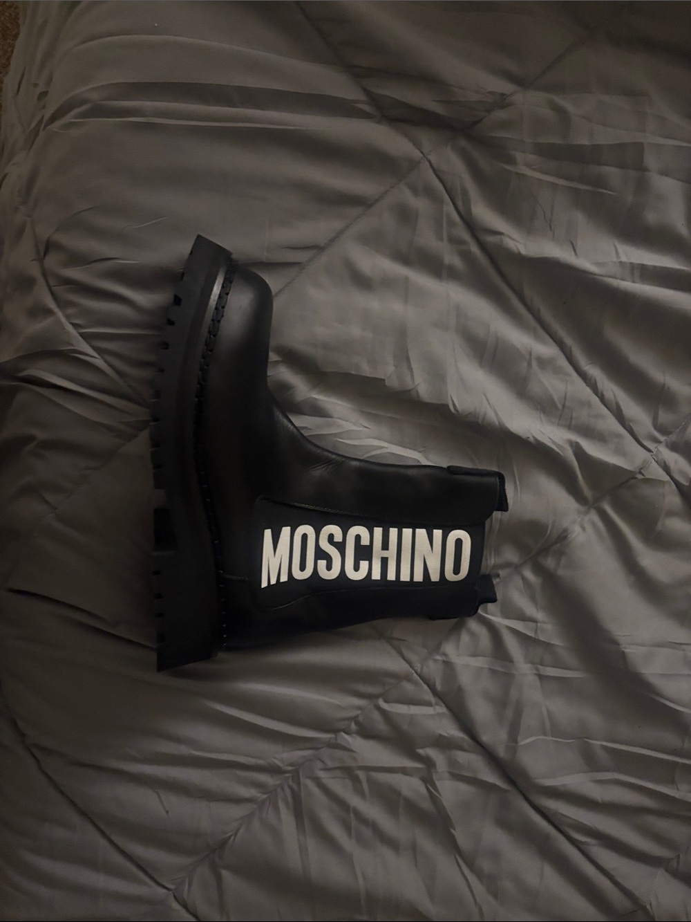 Moschino Black Chelsea Boot with White Logo